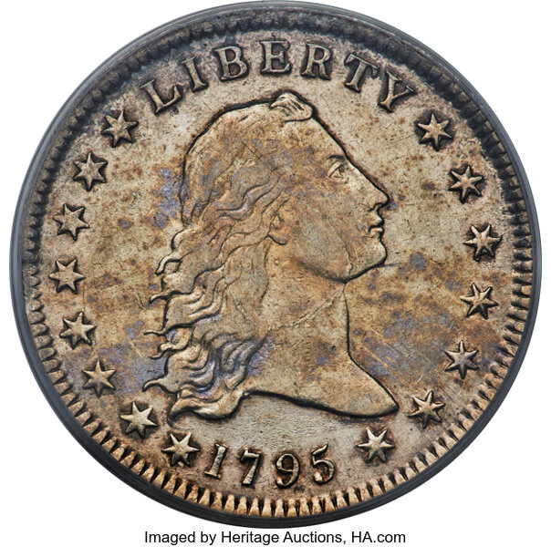 1795 $1  Flowing Hair, Silver Plug, 2 Leaves, B-4, BB-14 MS thumbnail 2