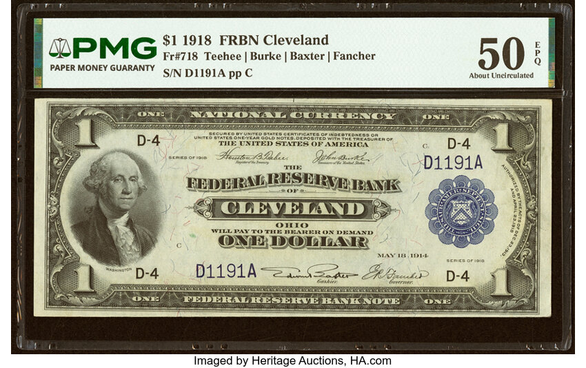 1918 $1  Cleveland (Fr. 718) thumbnail 2