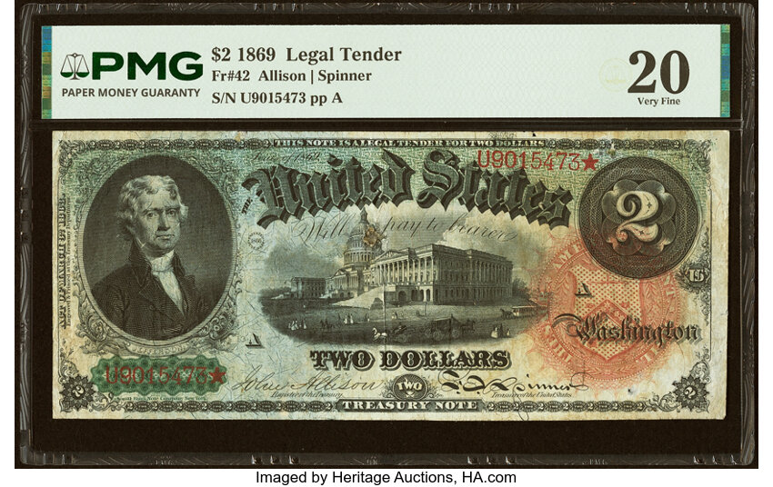 1869 $2  (Fr. 42) thumbnail 2