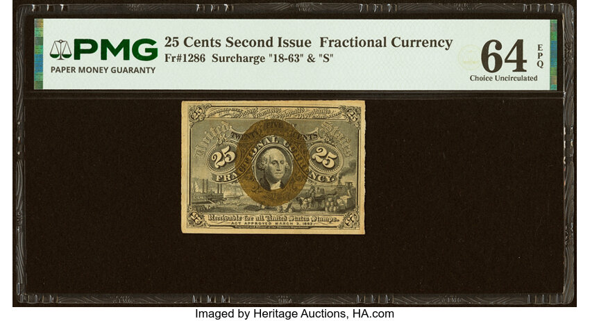  25c Head of George Washington in Bronze Oval Frame (Fr. 1286) thumbnail 2