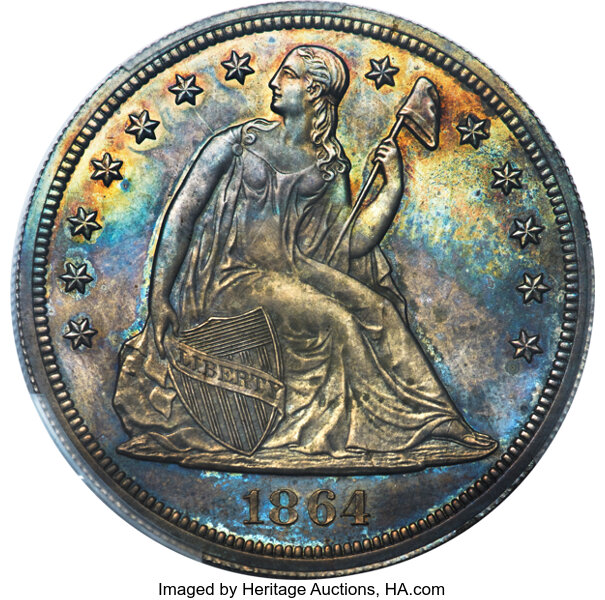 1864 P$1 Silver, J-396 PR thumbnail 2