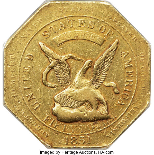 1851 G$50  Humbert, Target Rev, 880 THOUS, Reeded Edge, K-5 MS thumbnail 2