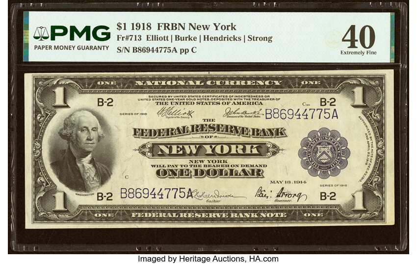 1918 $1  New York (Fr. 713) thumbnail 3