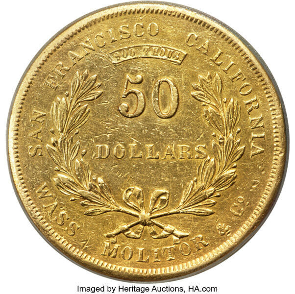 1855 G$50  Wass, Molitor & Co., K-9 MS thumbnail 12