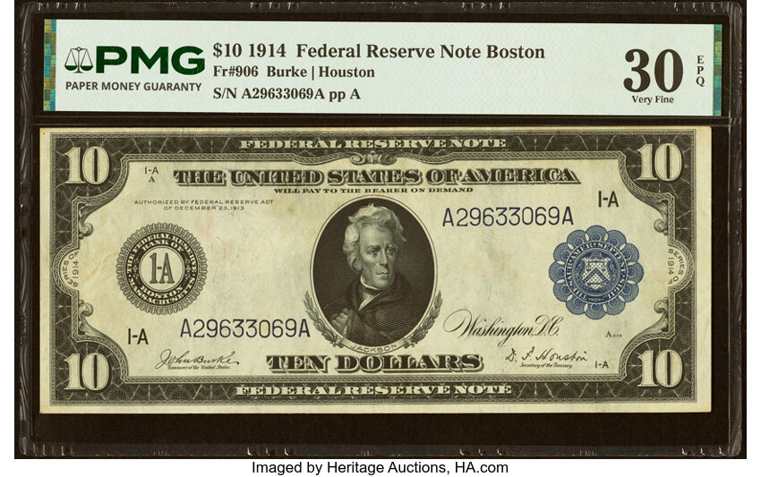 1914 $10  Blue Seal, Boston (Fr. 906) thumbnail 2