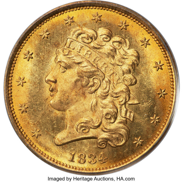 1834 $5  Classic Head, Plain 4, HM-7 MS thumbnail 2
