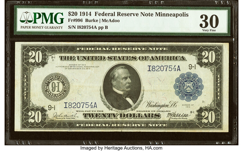 1914 $20  Blue Seal, Minneapolis (Fr. 996) thumbnail 2