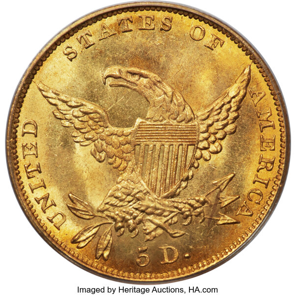 1834 $5  Classic Head, Plain 4, HM-7 MS thumbnail 4