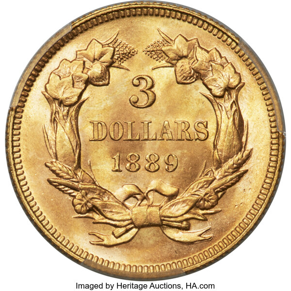 1889 $3 MS65 CAC thumbnail 2
