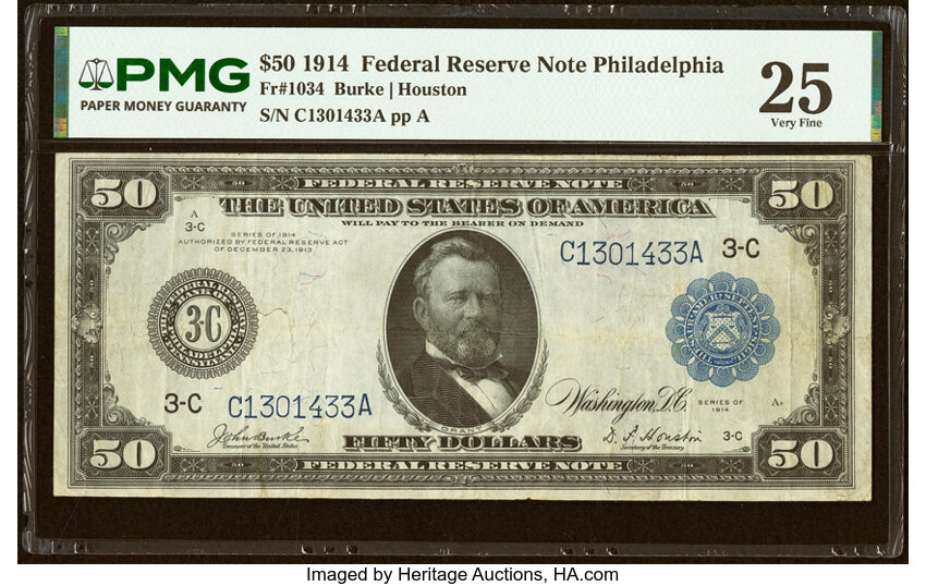 1914 $50  Blue Seal, Philadelphia (Fr. 1034) thumbnail 2