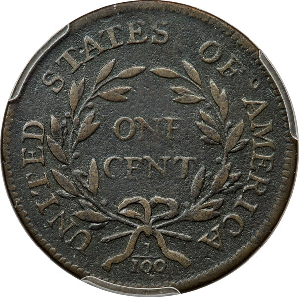 1796 1c Draped Bust, Reverse of 1795, S-116  MS BN thumbnail 3