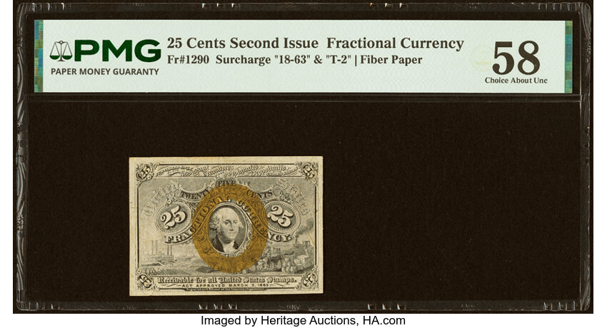  25c Head of George Washington in Bronze Oval Frame (Fr. 1290) thumbnail 2