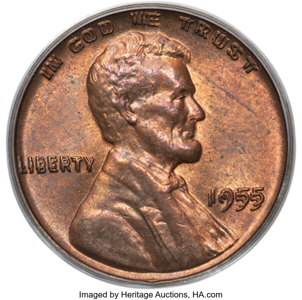 1955 1c Doubled Die Obverse, FS-101 MS RB thumbnail 2