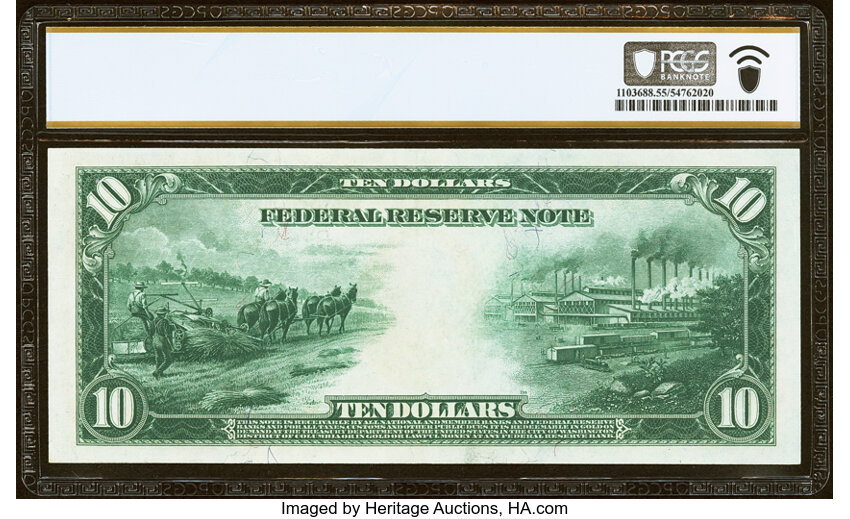 1914 $10  Blue Seal, New York (Fr. 910) thumbnail 7
