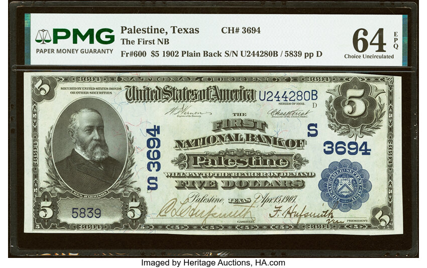 1902 $5  3rd Charter Period, 3rd Issue, Plain Back (Fr. 600) thumbnail 7