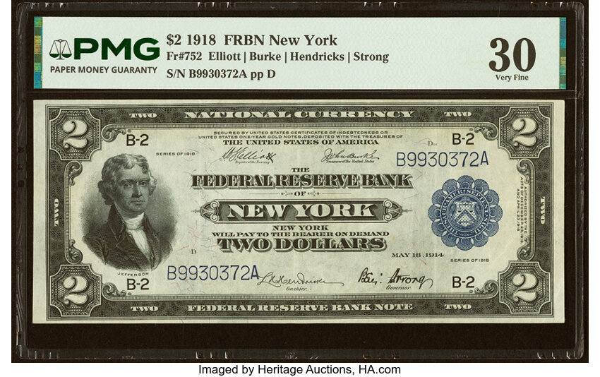 1918 $2  New York (Fr. 752) thumbnail 2