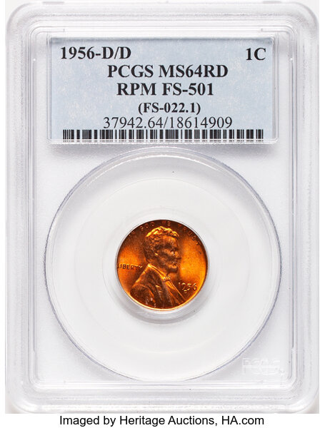 1956-D/D 1c Repunched Mintmark, FS-501 MS RD thumbnail 2