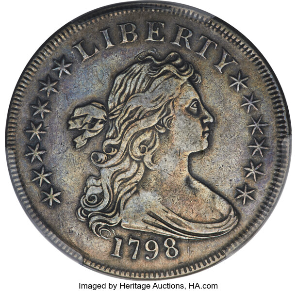 1798 $1  Large Eagle, Knob 9, 10 Arrows, 5 Vertical Lines, B-6, BB-96 MS thumbnail 2