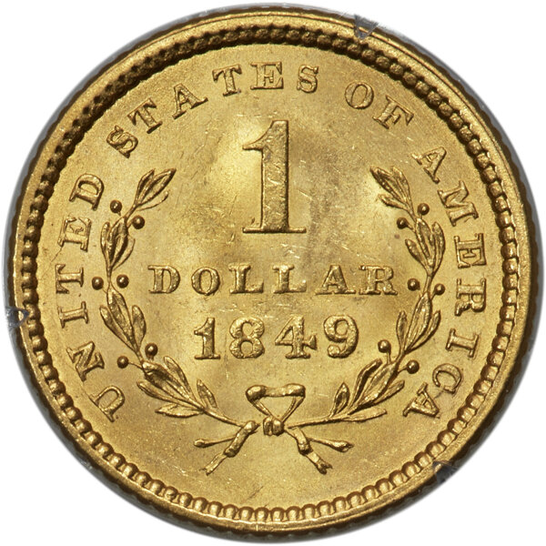 1849 G$1 Open Wreath, D-4 MS thumbnail 3