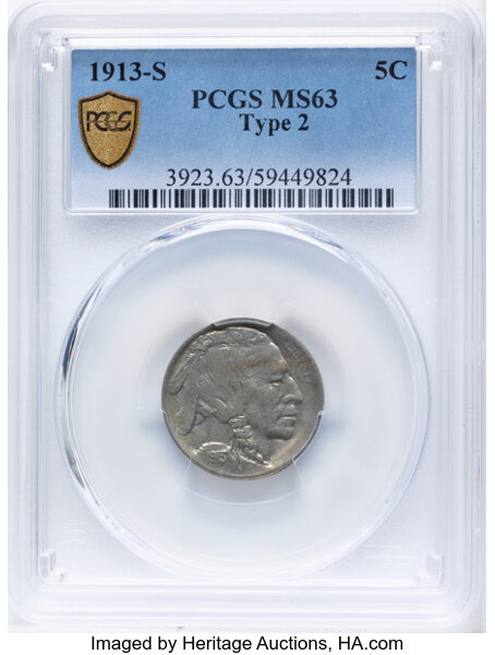 1913-S 5c Buffalo, Type 2 MS63 thumbnail 2