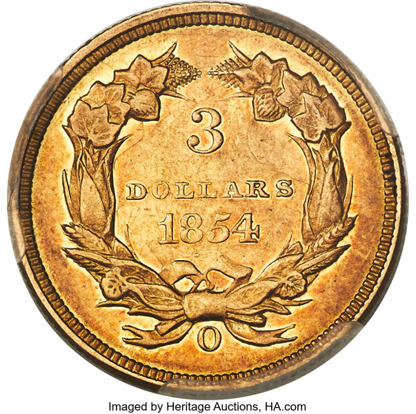 1854-O $3 AU53 CAC thumbnail 2