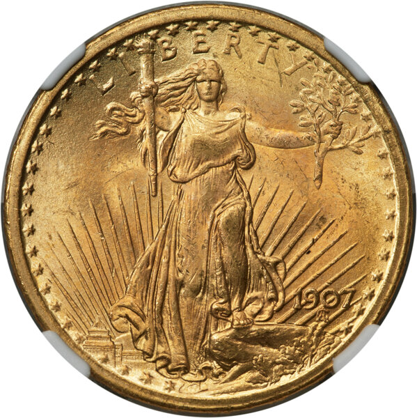 1907 $20  Saint Gaudens, No Motto MS thumbnail 5