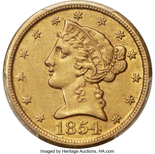 1854-D $5  Medium, Weak D MS thumbnail 2