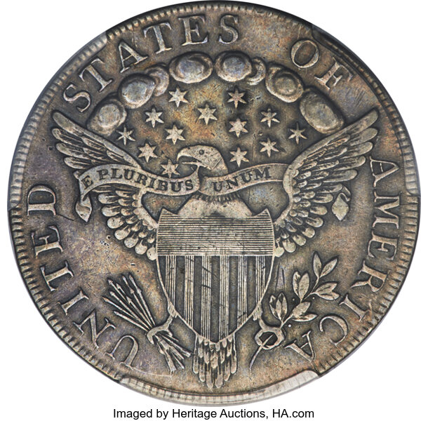 1798 $1  Large Eagle, Knob 9, 10 Arrows, 5 Vertical Lines, B-6, BB-96 MS thumbnail 4