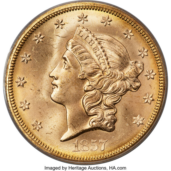 1857-S $20  Spiked Shield MS thumbnail 3
