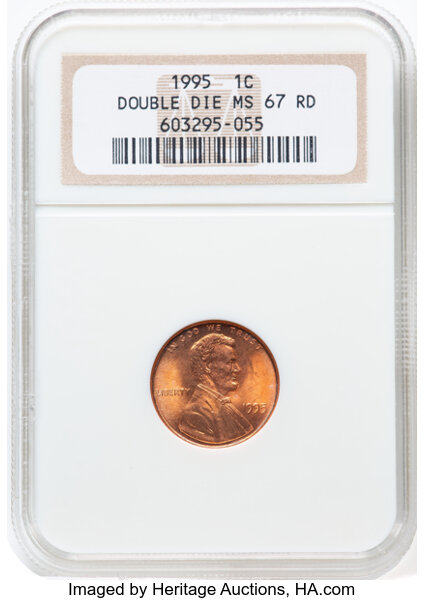 1995 1c Doubled Die Obverse, FS-101 MS RD thumbnail 2