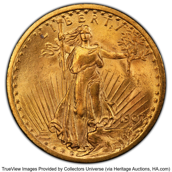 1907 $20  Saint Gaudens, No Motto MS thumbnail 4