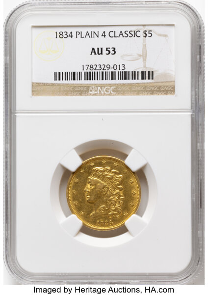 1834 $5  Classic Head, Plain 4, HM-5 MS thumbnail 2