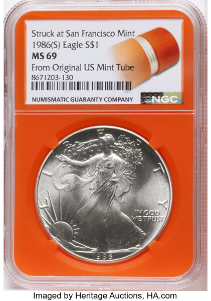 1986-(S) $1  Silver Eagle, Struck at San Francisco Mint MS thumbnail 2