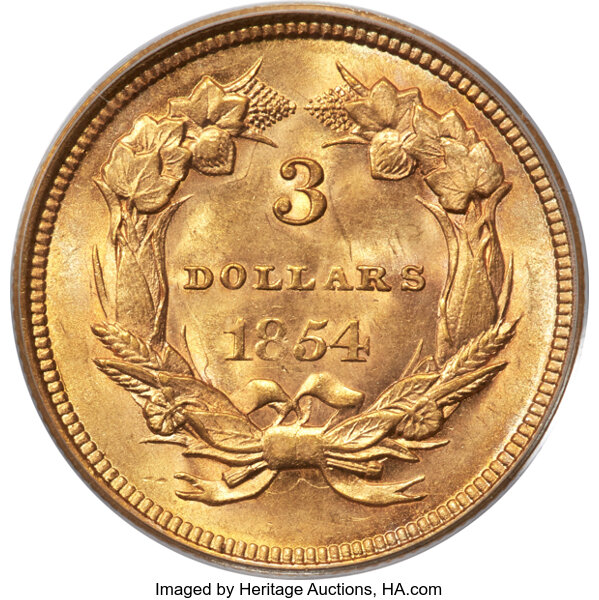1854 $3 MS63 thumbnail 2