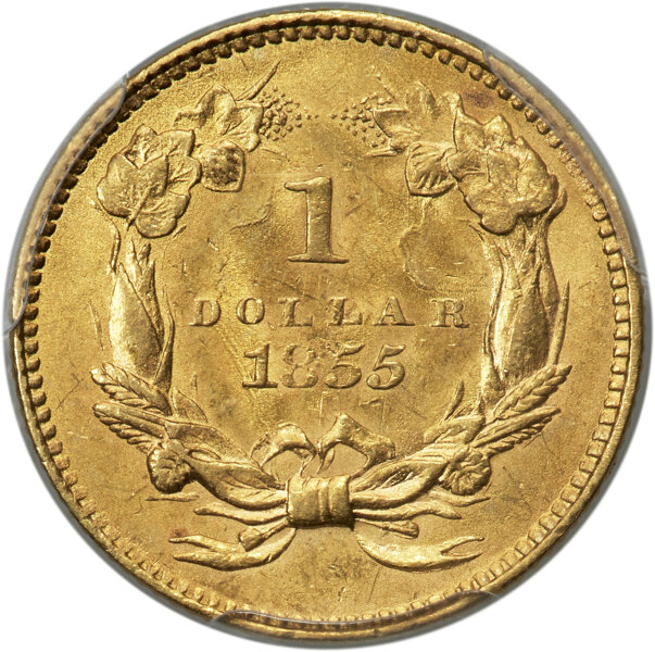 Liberty Gold Dollar G$1 Type 2, 1854-1856 [Type] MS64 thumbnail 2