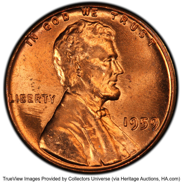1959 1c Doubled Die Obverse, FS-101 MS RD thumbnail 2