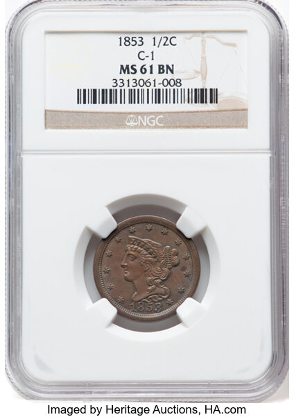 1853 1/2c C-1 MS BN thumbnail 2