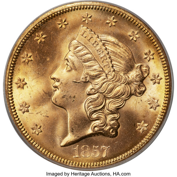 1857-S $20  Spiked Shield MS thumbnail 4