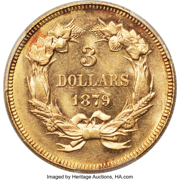 1879 $3 MS63 CAC thumbnail 4