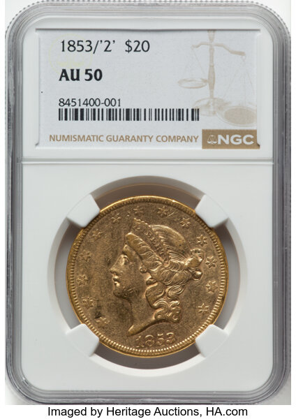 1853/'2' $20  Overdate, FS-301 MS thumbnail 2