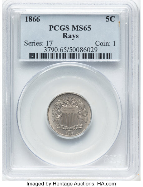 1866 5c Rays MS thumbnail 3