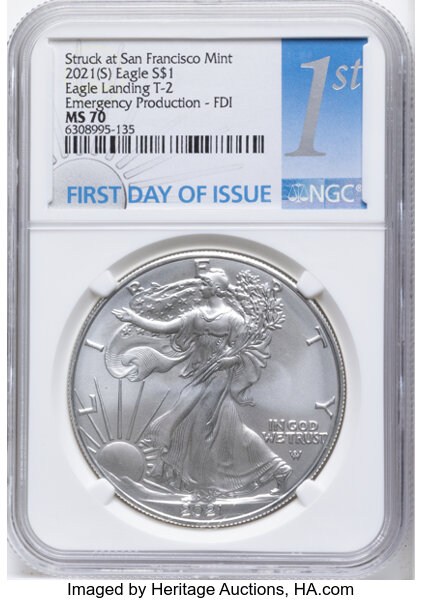 2021-(S) $1  Silver Eagle, Type 2, Emergency San Francisco Strike MS63 thumbnail 9