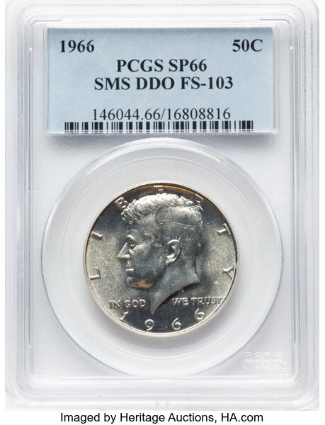 1966 50c SMS, Doubled Die Obverse, FS-103 SMS thumbnail 2