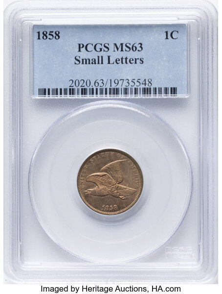 1858 1c Flying Eagle, Small Letters, High Leaves, FS-1901 MS thumbnail 2