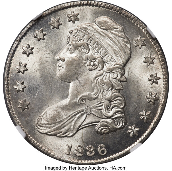 1836 50c Lettered Edge, Beaded Reverse, O-106 MS thumbnail 3