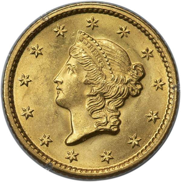 1849 G$1 Open Wreath, D-4 MS thumbnail 2