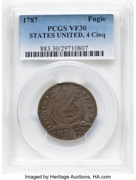 1787 Fugio 1c 4 Cinquefoils, STATES UNITED, Newman 8-X MS BN thumbnail 2