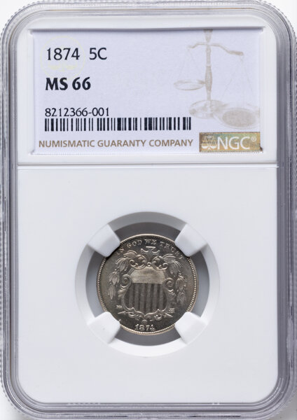 1874 5c Doubled Die Obverse, FS-102 MS thumbnail 2