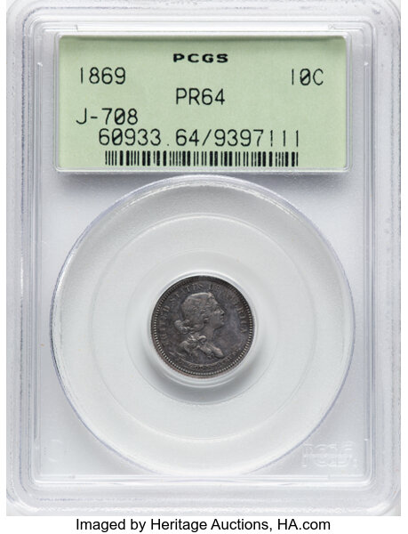 1869 P10c Silver, J-708 PR thumbnail 2