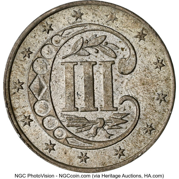 3-Cent Silver 3cS Type 2, 1854-1858 [Type] MS65 CAC thumbnail 2